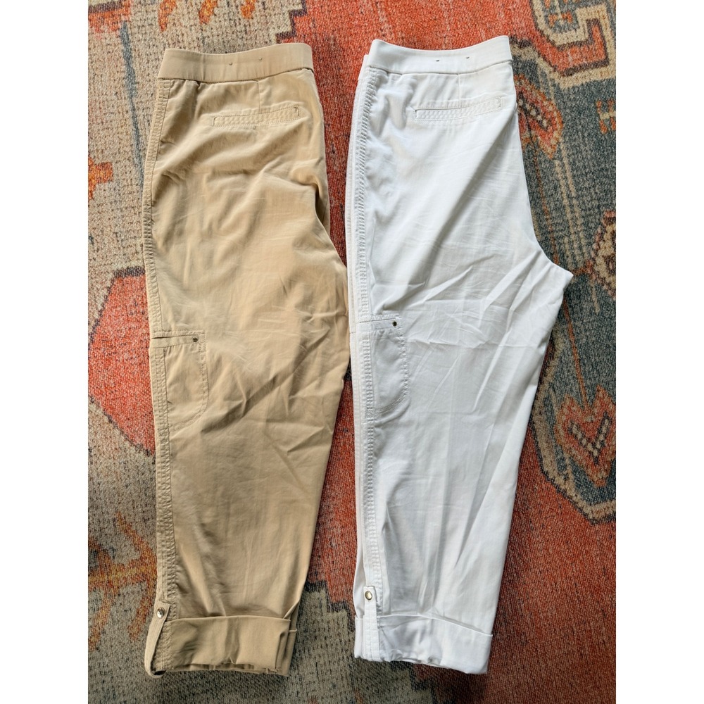 Chico's Capri Pants Women's Sz 2/12 White Tan Cargo Cropped lot 2 Casual Utility - Picture 2 of 11